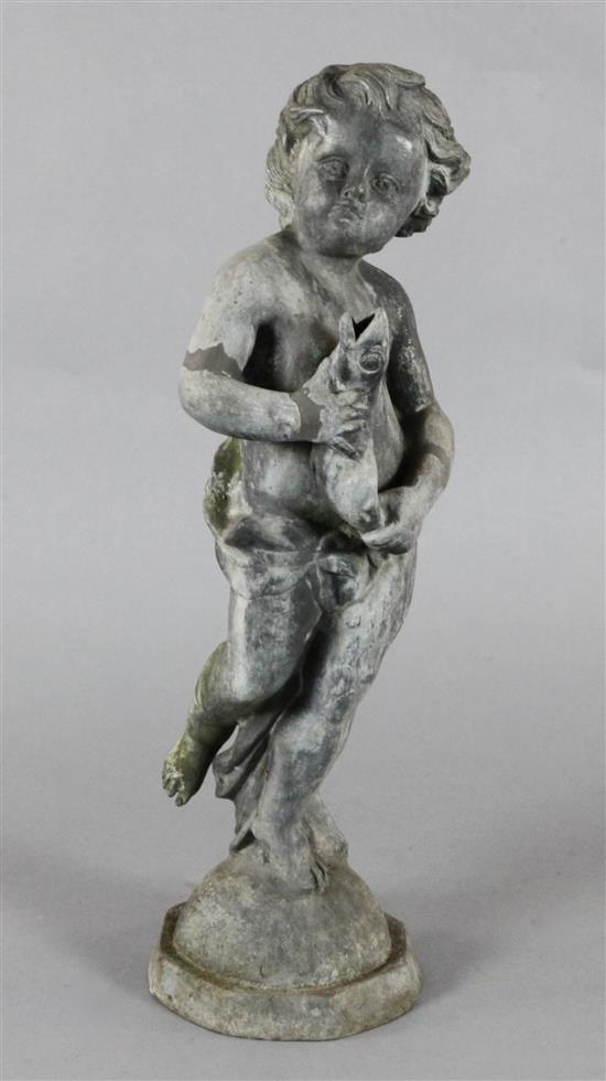 Durennes Fish Boy. A lead figure of a boy holding a fish, after the Durenne Foundry original, height 33in.